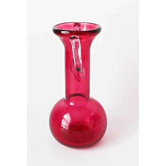 Vintage Cranberry Hand Blown Glass Vase Studio Art Bud Vase Flower - Picture 2 of 5